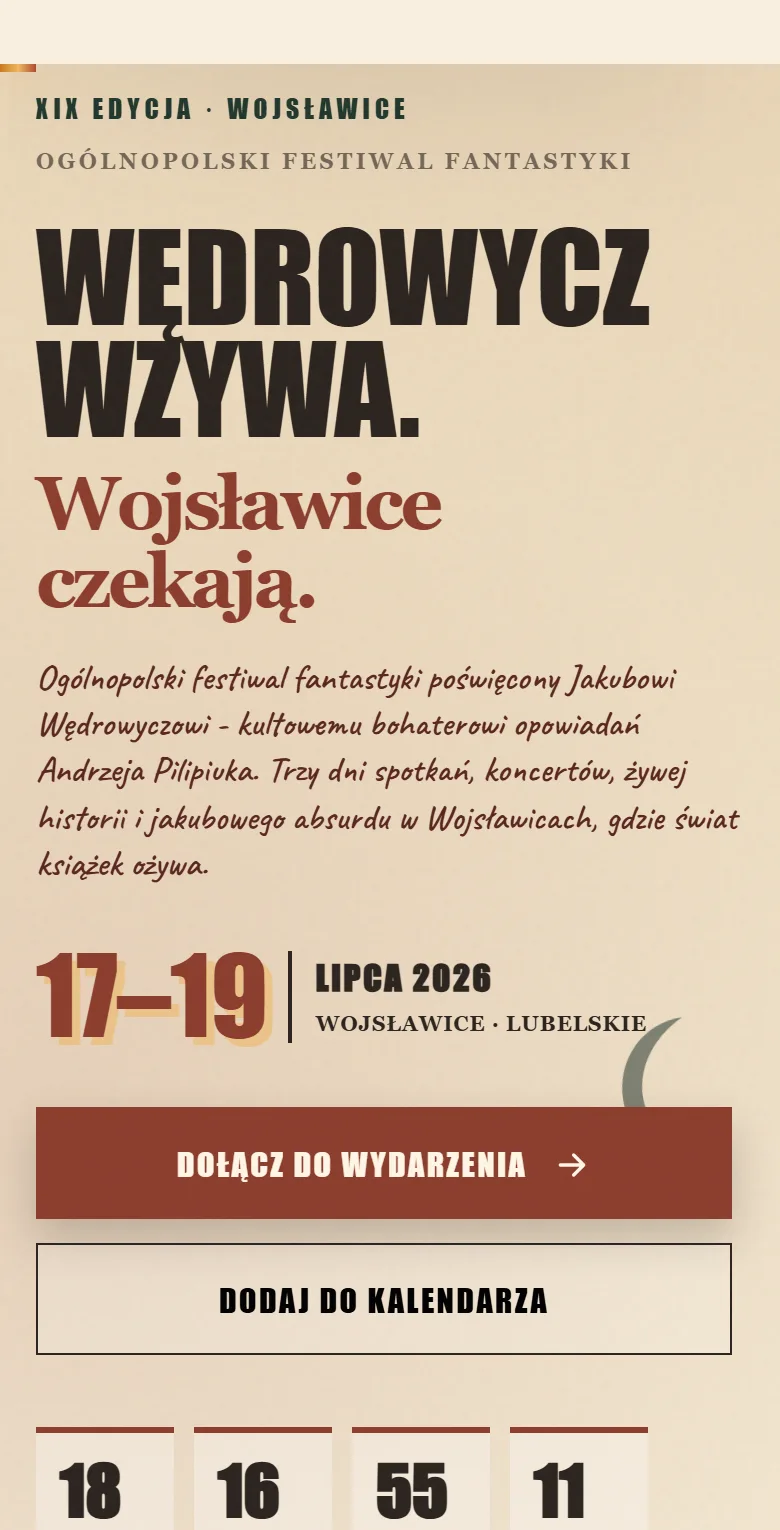 Strona Dni Jakuba Wędrowycza - widok mobilny